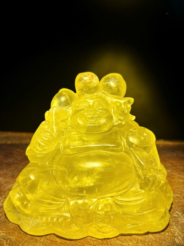 Cụ Thần Tài Di Lặc Thạch Anh Vàng 13cm