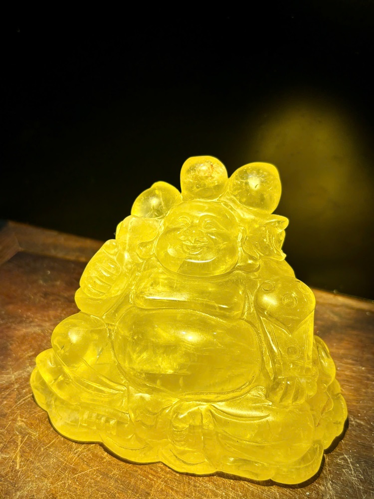 Cụ Thần Tài Di Lặc Thạch Anh Vàng 13cm