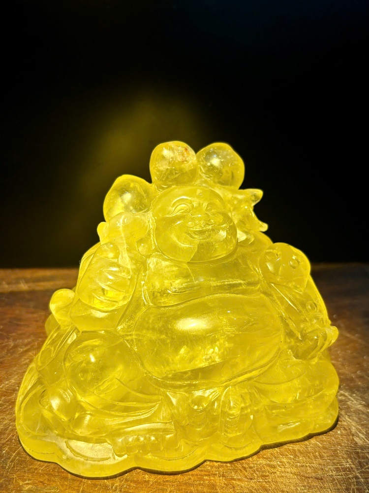Cụ Thần Tài Di Lặc Thạch Anh Vàng 13cm