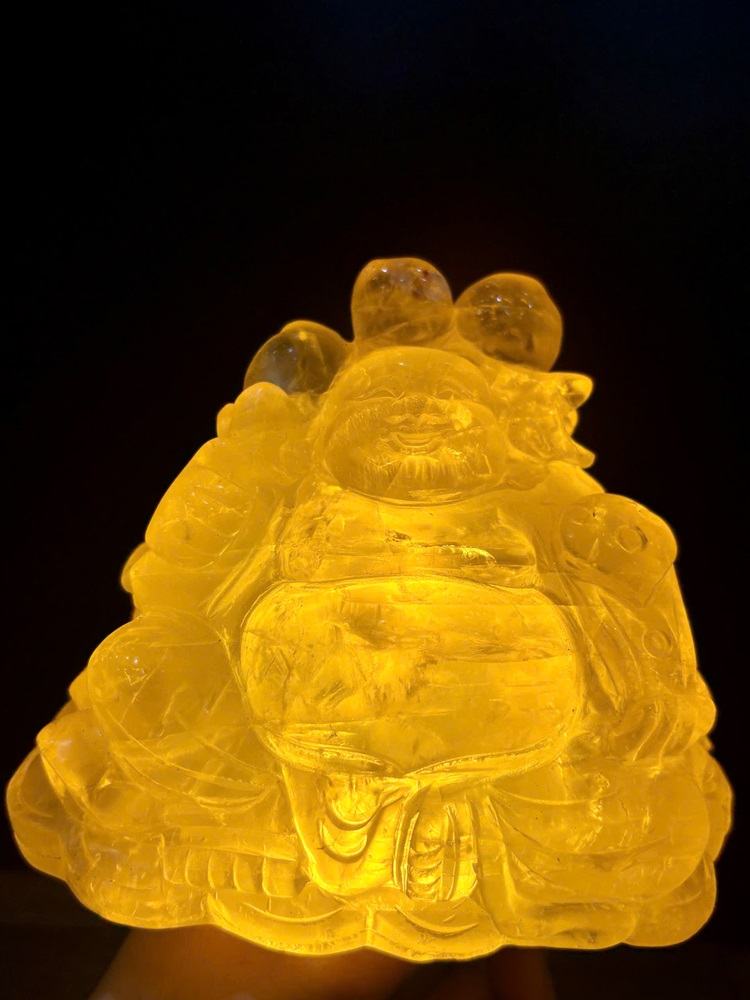 Cụ Thần Tài Di Lặc Thạch Anh Vàng 13cm