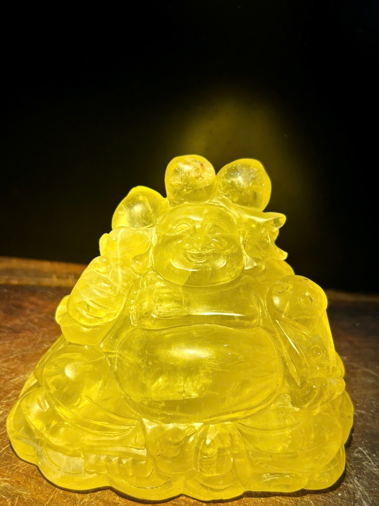 Cụ Thần Tài Di Lặc Thạch Anh Vàng 13cm