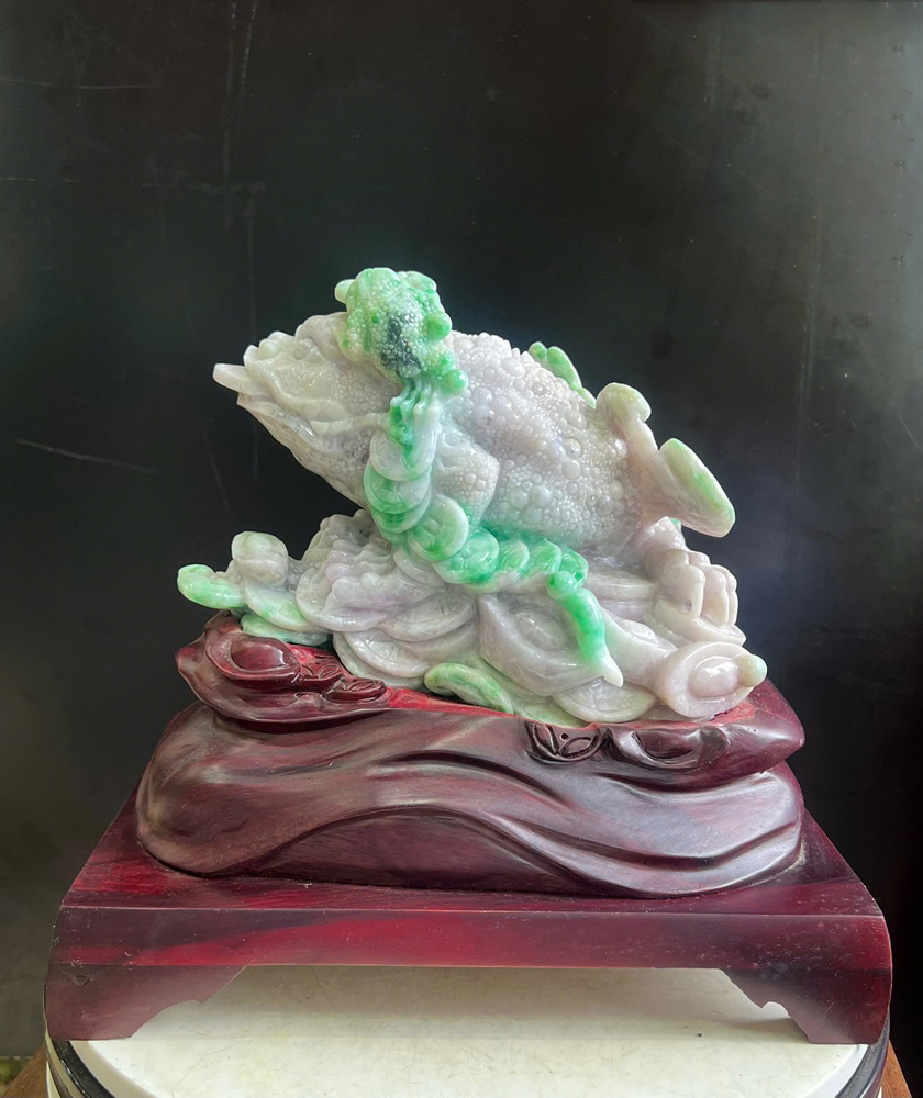 Cụ Thiềm Thừ Tài Lộc Ngọc Phỉ Thuý (Kèm Giấy Kiểm Định) 30x26x21cm