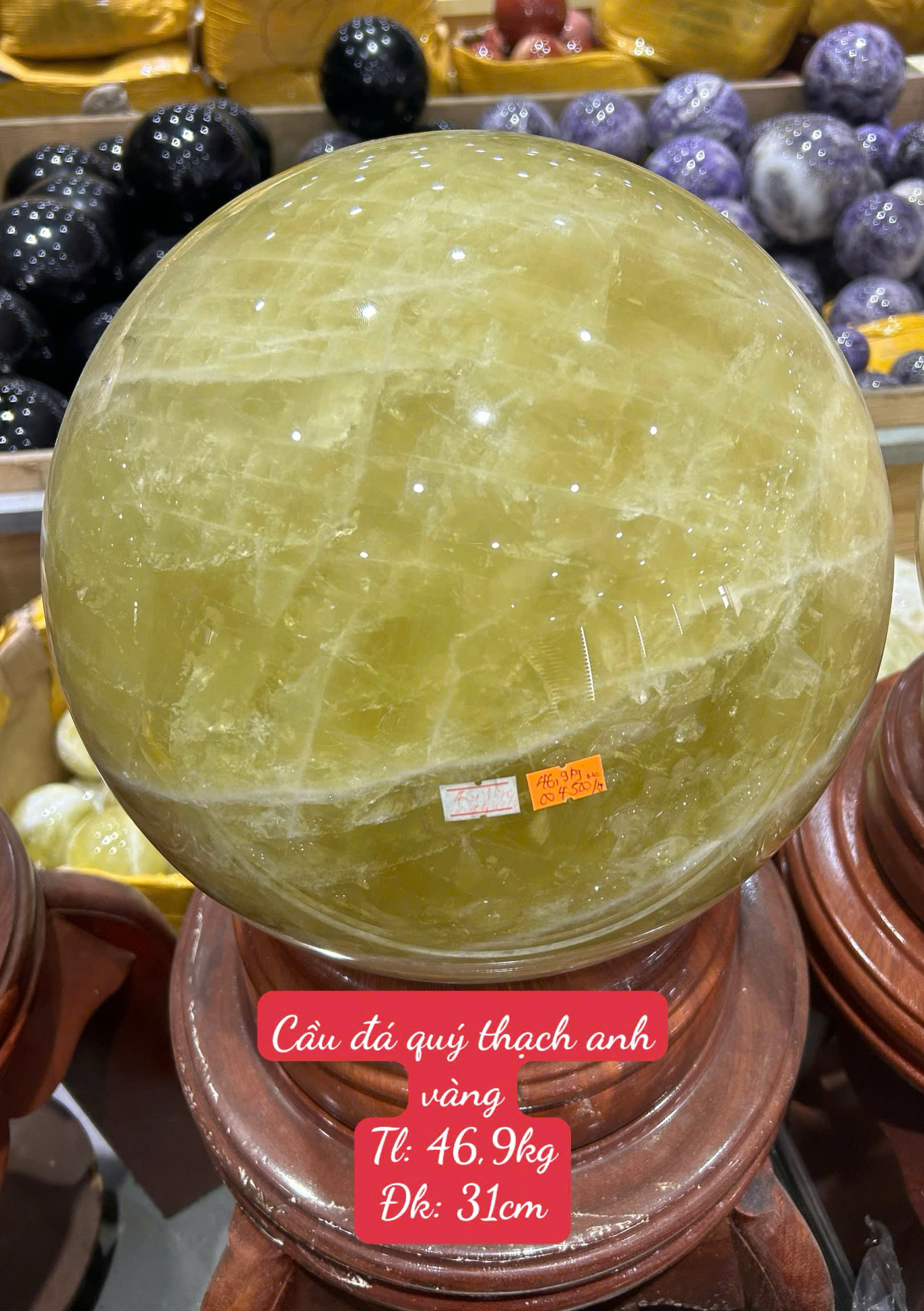 Quả Cầu Thạch Anh Vàng 31cm Hoàng Kim Đại Cát, Chấn Hưng Sự Nghiệp