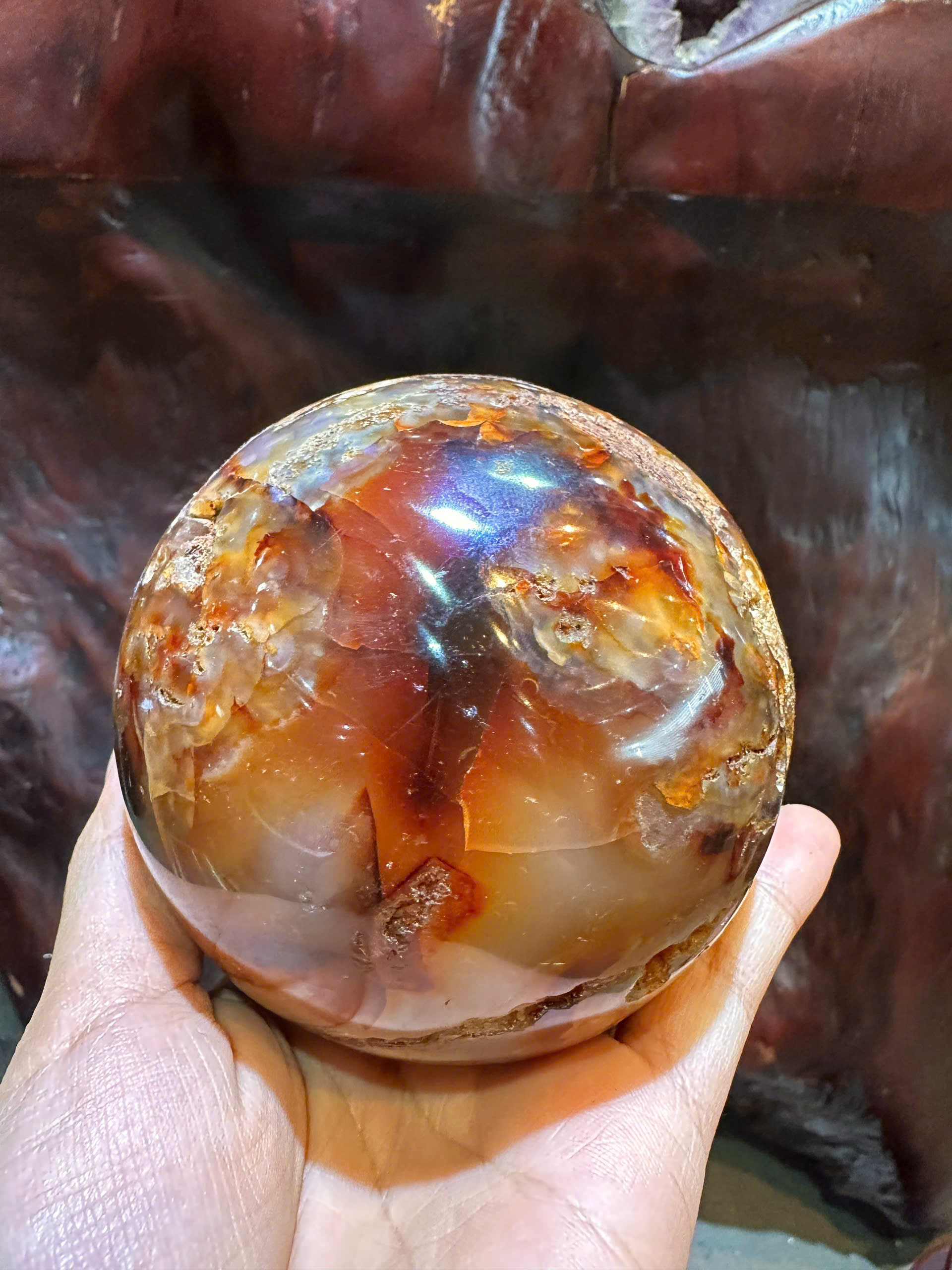 Quả Cầu Ngọc Mã Não Huyết Đỏ 995gram Quyền Lực Huyết Ngọc, Chiêu Tài Đắc Lộc