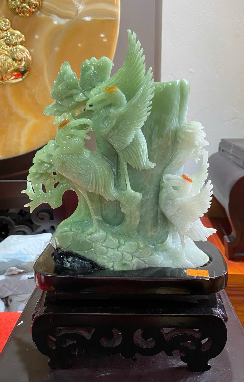Ống Đựng Bút Tiên Hạc Ngọc Serpentine Thanh Cao Tri Thức
