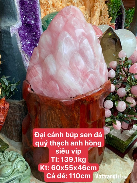 Đại cảnh búp sen đá quý thạch anh hồng siêu vip 110cm