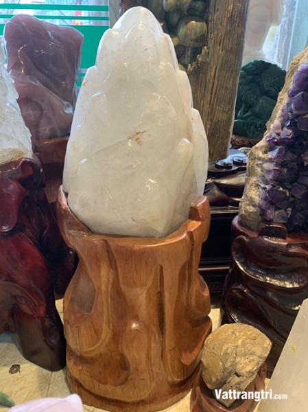 Đại cảnh búp sen đá quý thạch anh trắng 120cm