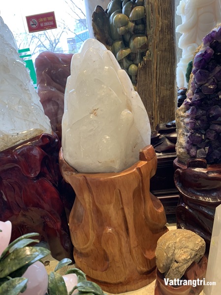 Đại cảnh búp sen đá quý thạch anh trắng 120cm