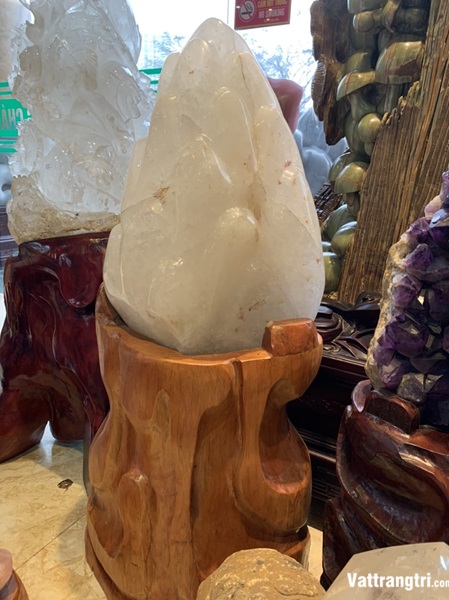 Đại cảnh búp sen đá quý thạch anh trắng 120cm