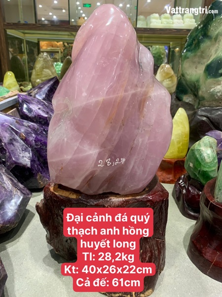 Đại cảnh đá quý thạch anh hồng 61cm