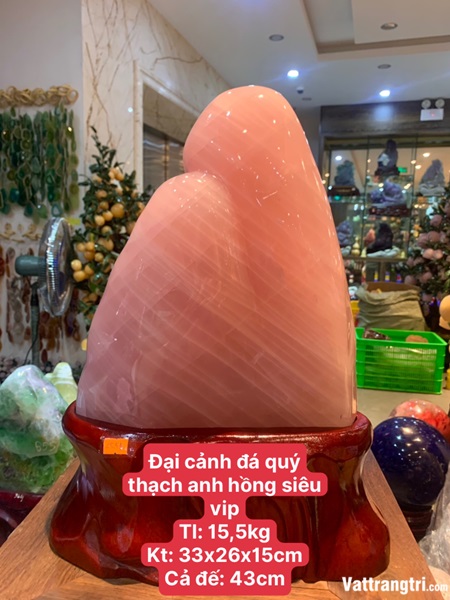 Đại cảnh đá quý thạch anh hồng siêu vip 43cm