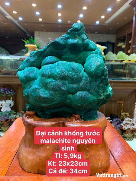 Đại cảnh khổng tước đá malachite nguyên sinh 34cm