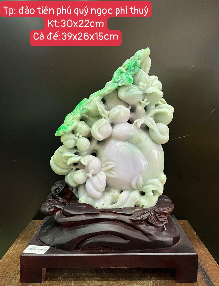 Đào Tiên Phú Quý Ngọc Phỉ Thuý + Giấy Kiểm Định 39x26x15cm