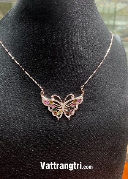 Dây chuyền đá tourmaline đa sắc hình bướm bạc 925