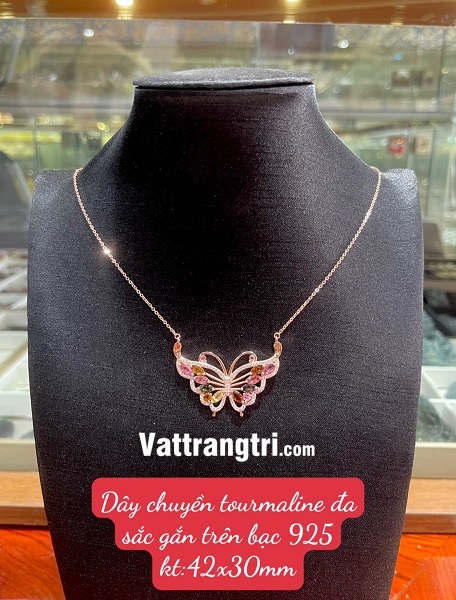 Dây chuyền đá tourmaline đa sắc hình bướm bạc 925
