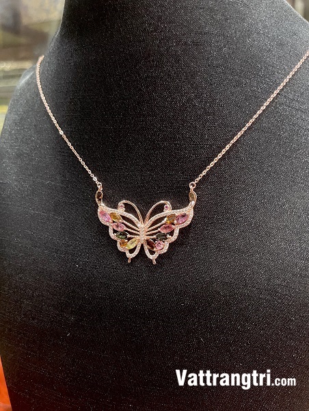 Dây chuyền đá tourmaline đa sắc hình bướm bạc 925