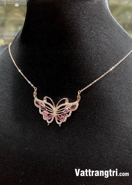 Dây chuyền đá tourmaline hồng hình bướm bạc 925