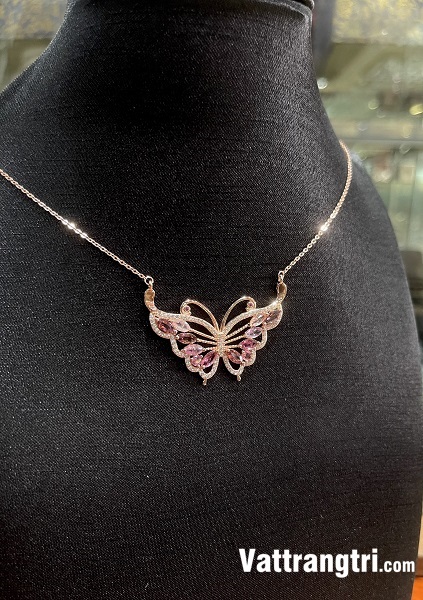 Dây chuyền đá tourmaline hồng hình bướm bạc 925