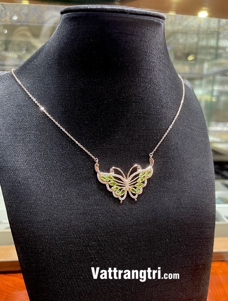 Dây chuyền tourmaline xanh hình bướm bạc 925