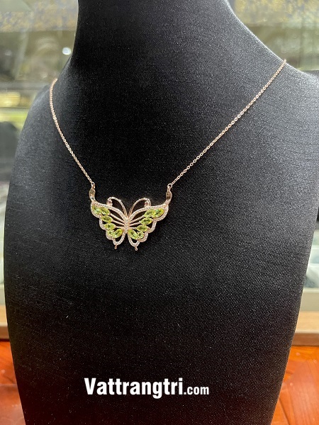 Dây chuyền tourmaline xanh hình bướm bạc 925