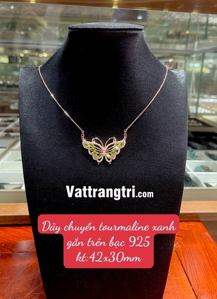 Dây chuyền tourmaline xanh hình bướm bạc 925