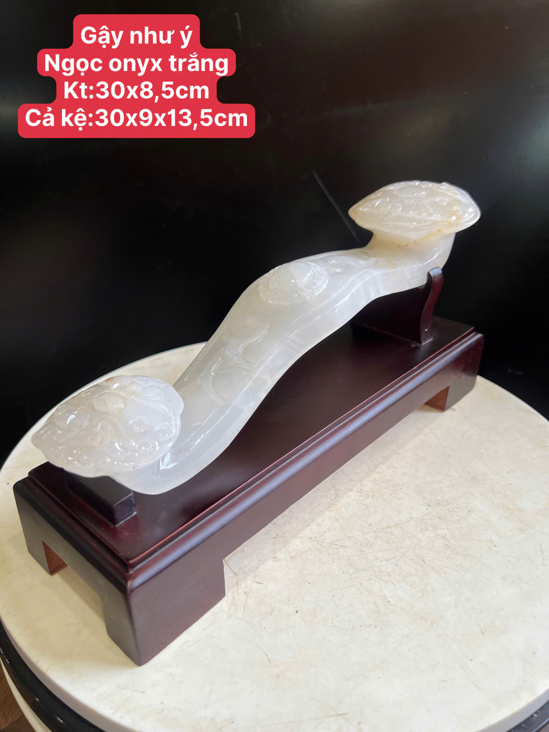 Gậy Như Ý Ngọc Onyx Trắng Bạch Ngọc Cát Tường, Quyền Uy Thuần Khiết