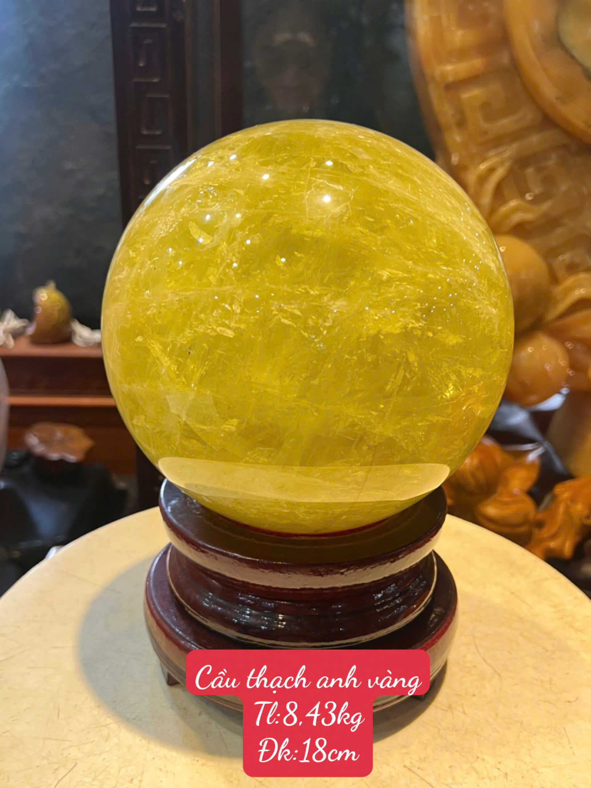 Quả Cầu Thạch Anh Vàng 18cm Hoàng Kim Chiêu Tài, Phú Quý Viên Mãn