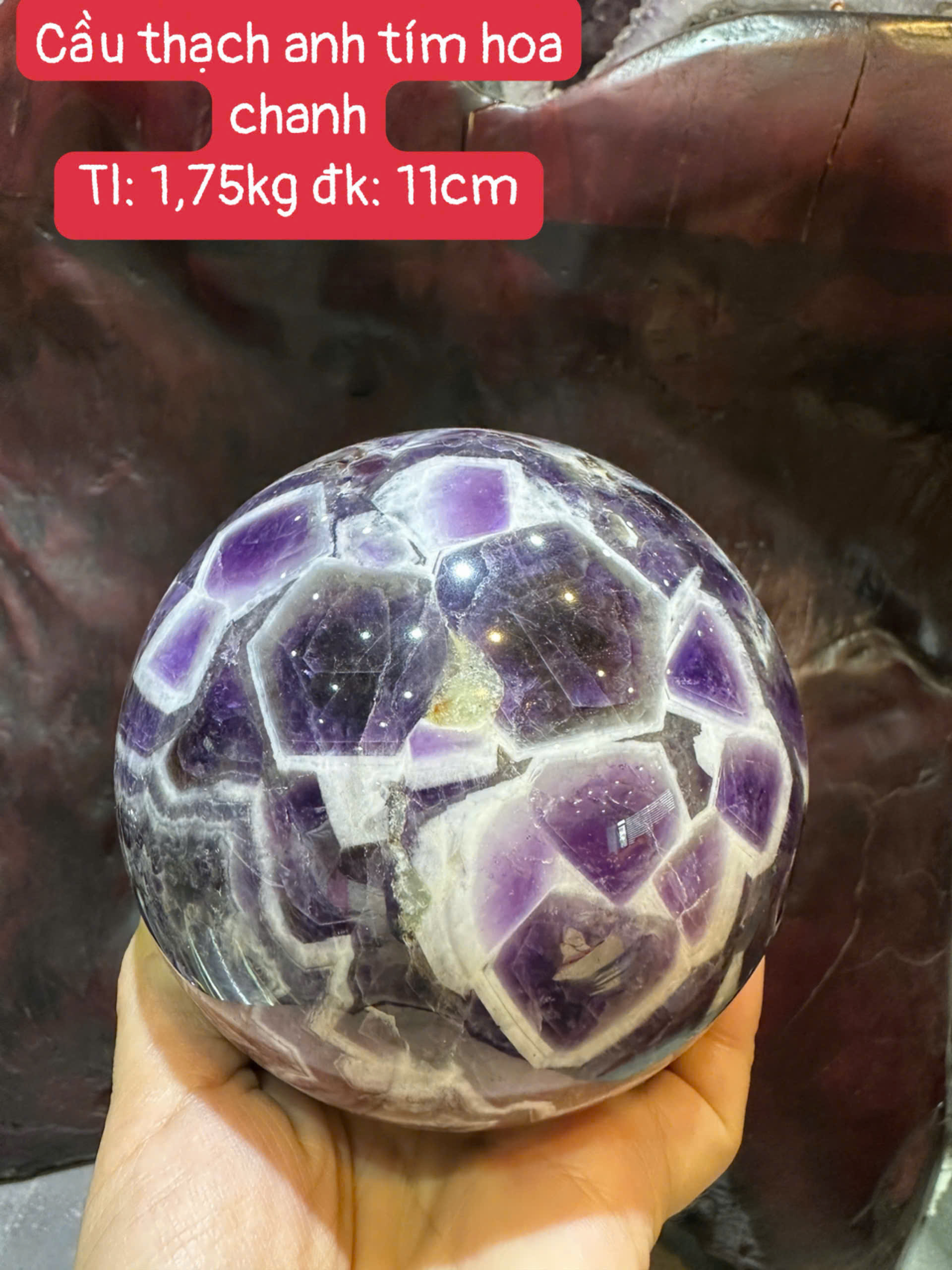 Quả Cầu Thạch Anh Tím Hoa Chanh 11cm Vũ Điệu Lưỡng Sắc, Chiêu Tài Đương Đại