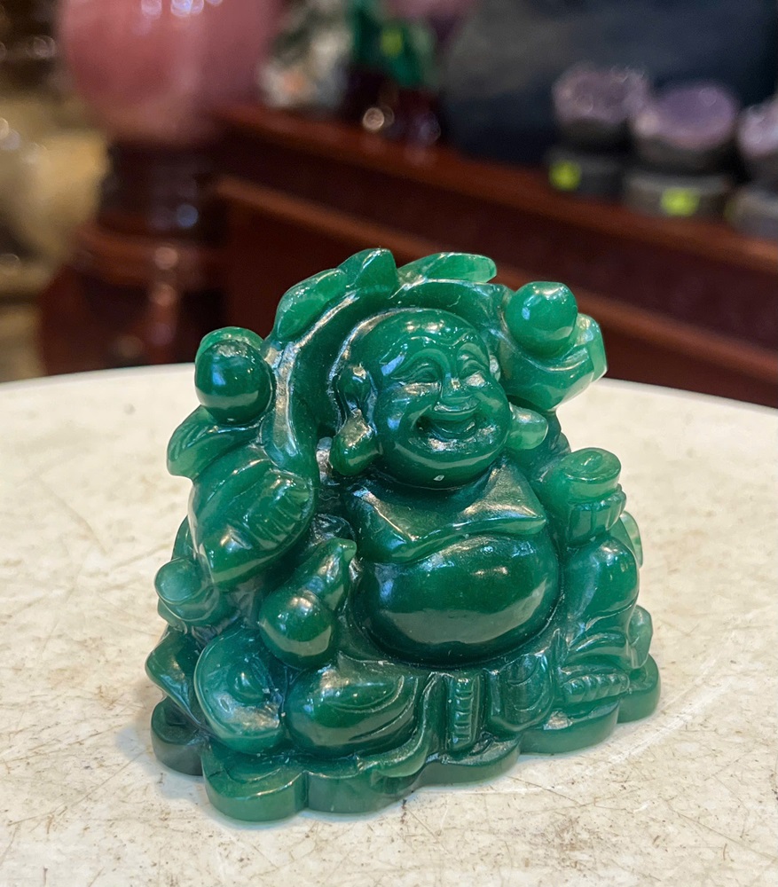 Di lặc vác cành đào tiên thạch anh xanh 8cm