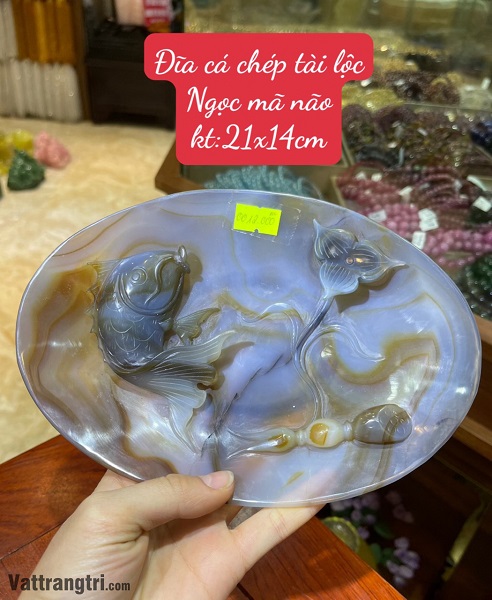 Đĩa Cá Chép Tài Lộc Ngọc Mã Não 21x14cm