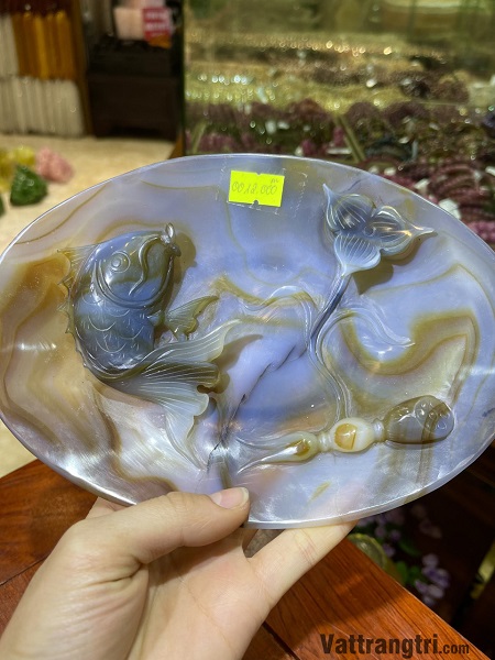 Đĩa Cá Chép Tài Lộc Ngọc Mã Não 21x14cm