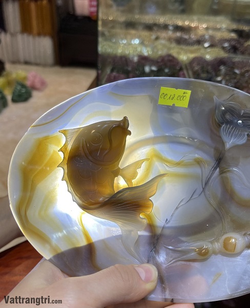 Đĩa Cá Chép Tài Lộc Ngọc Mã Não 21x14cm