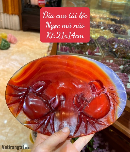 Đĩa Cua Tài Lộc Ngọc Mã Não 21x14cm