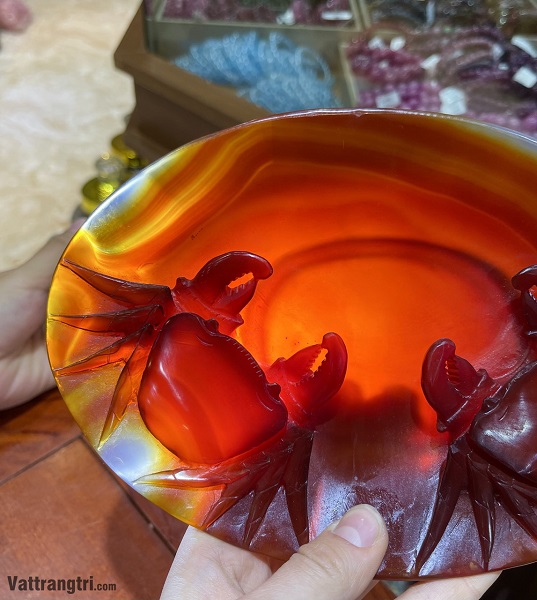 Đĩa Cua Tài Lộc Ngọc Mã Não 21x14cm