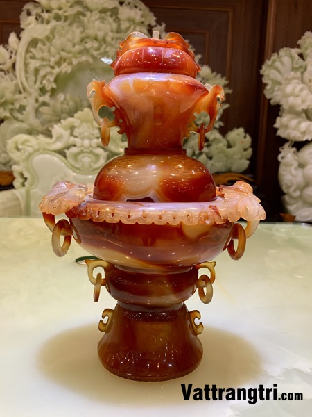 Đỉnh xông trầm ngọc mã não đỏ vip 32cm