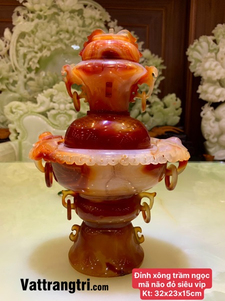 Đỉnh xông trầm ngọc mã não đỏ vip 32cm