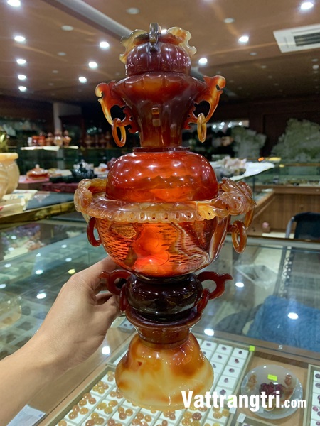 Đỉnh xông trầm ngọc mã não đỏ vip 35cm