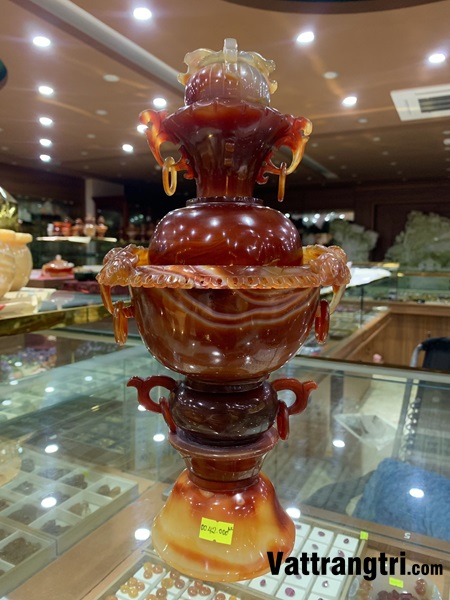 Đỉnh xông trầm ngọc mã não đỏ vip 35cm