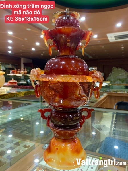 Đỉnh xông trầm ngọc mã não đỏ vip 35cm