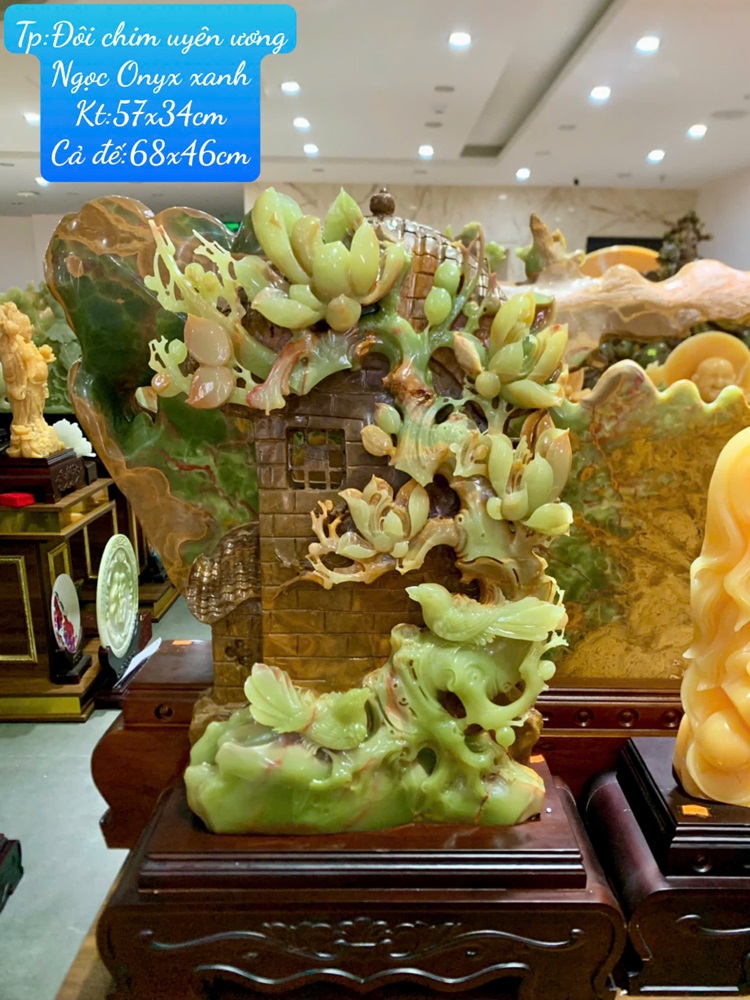 Đôi Chim Uyên Ương Ngọc Onyx Xanh