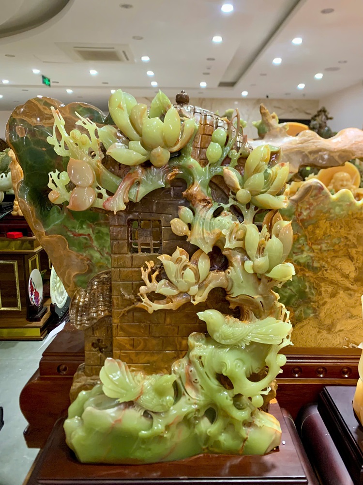 Đôi Chim Uyên Ương Ngọc Onyx Xanh