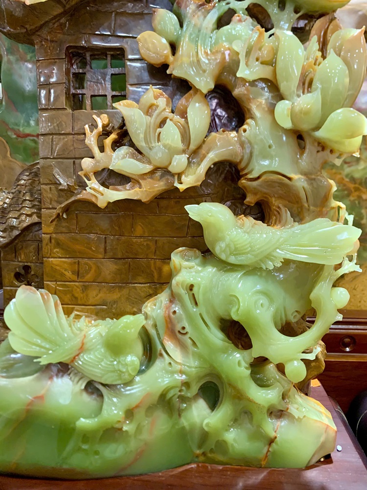 Đôi Chim Uyên Ương Ngọc Onyx Xanh