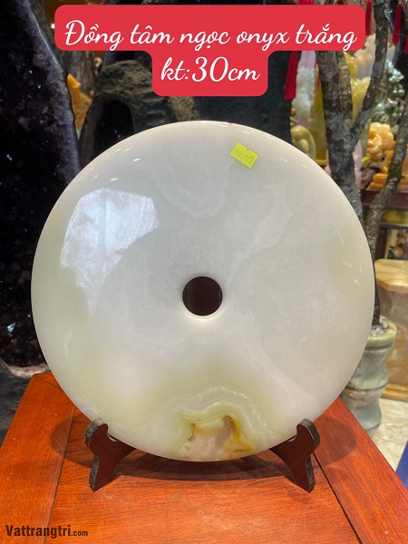 Đồng Điếu Đồng tâm ngọc onyx trắng 30cm