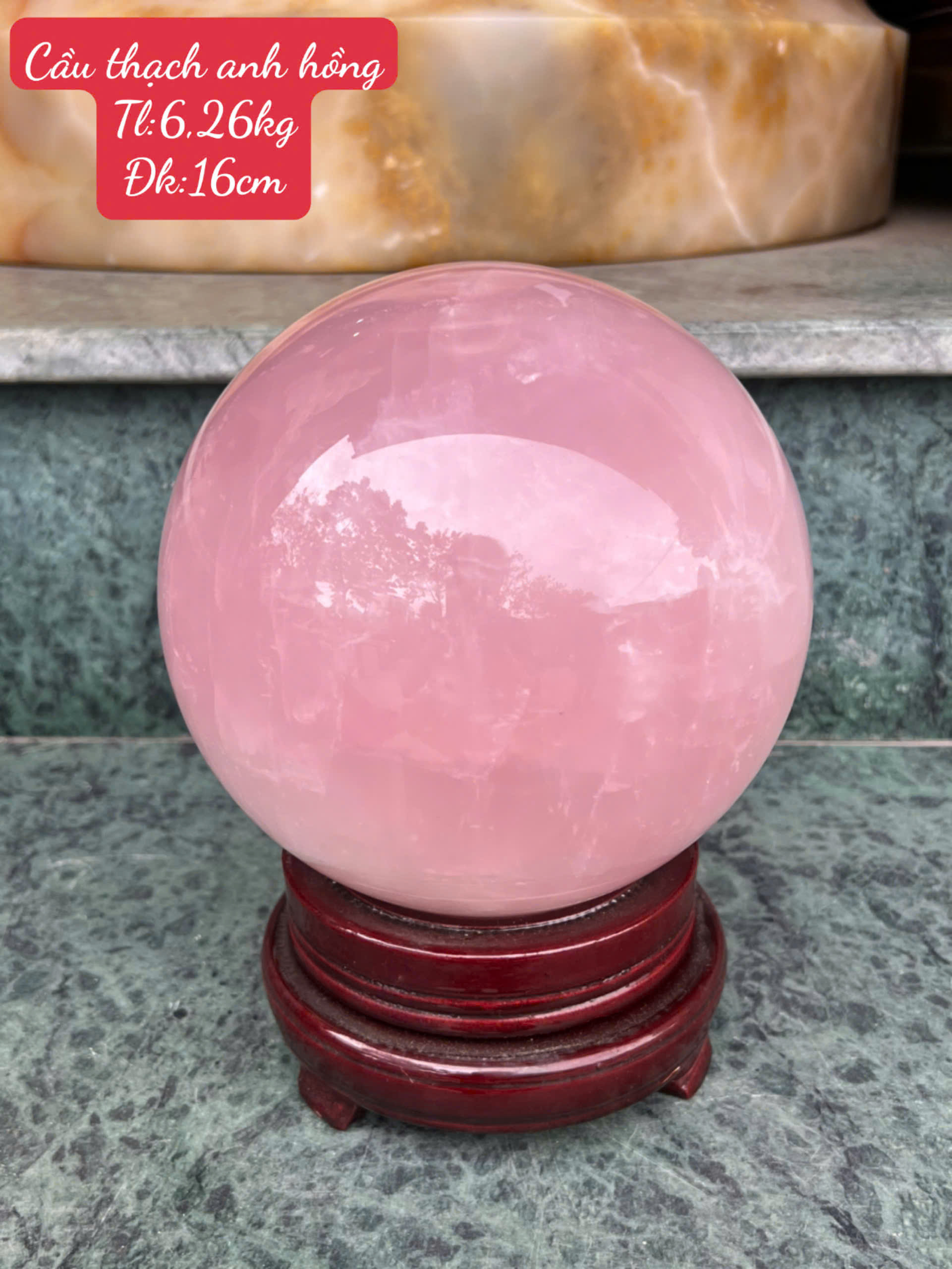 Quả Cầu Thạch Anh Hồng 16cm Hồng Ngọc Cát Tường, Gắn Kết Nhân Duyên