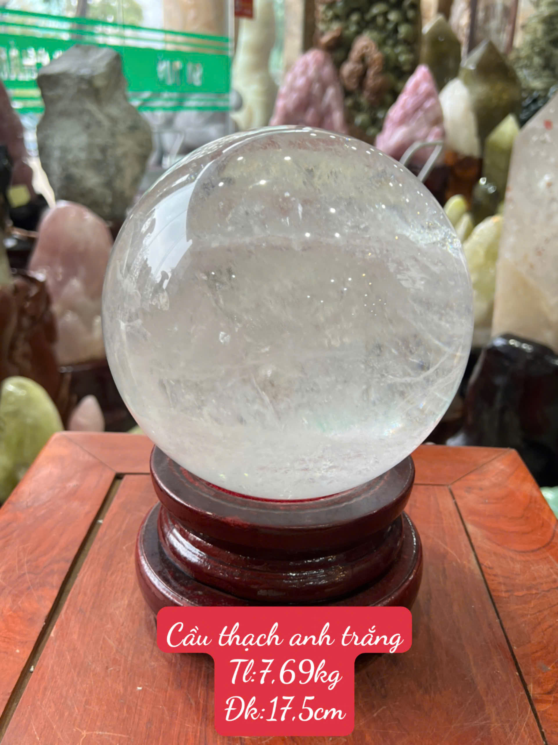 Quả Cầu Thạch Anh Trắng Trong 17.5cm Minh Triết Quang Minh, Khai Thông Bản Mệnh