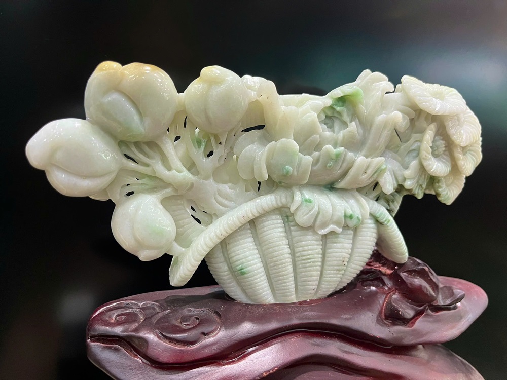 Giỏ Hoa Phú Quý Ngọc Phỉ Thuý Tự Nhiên - Quà Tặng Cao Cấp