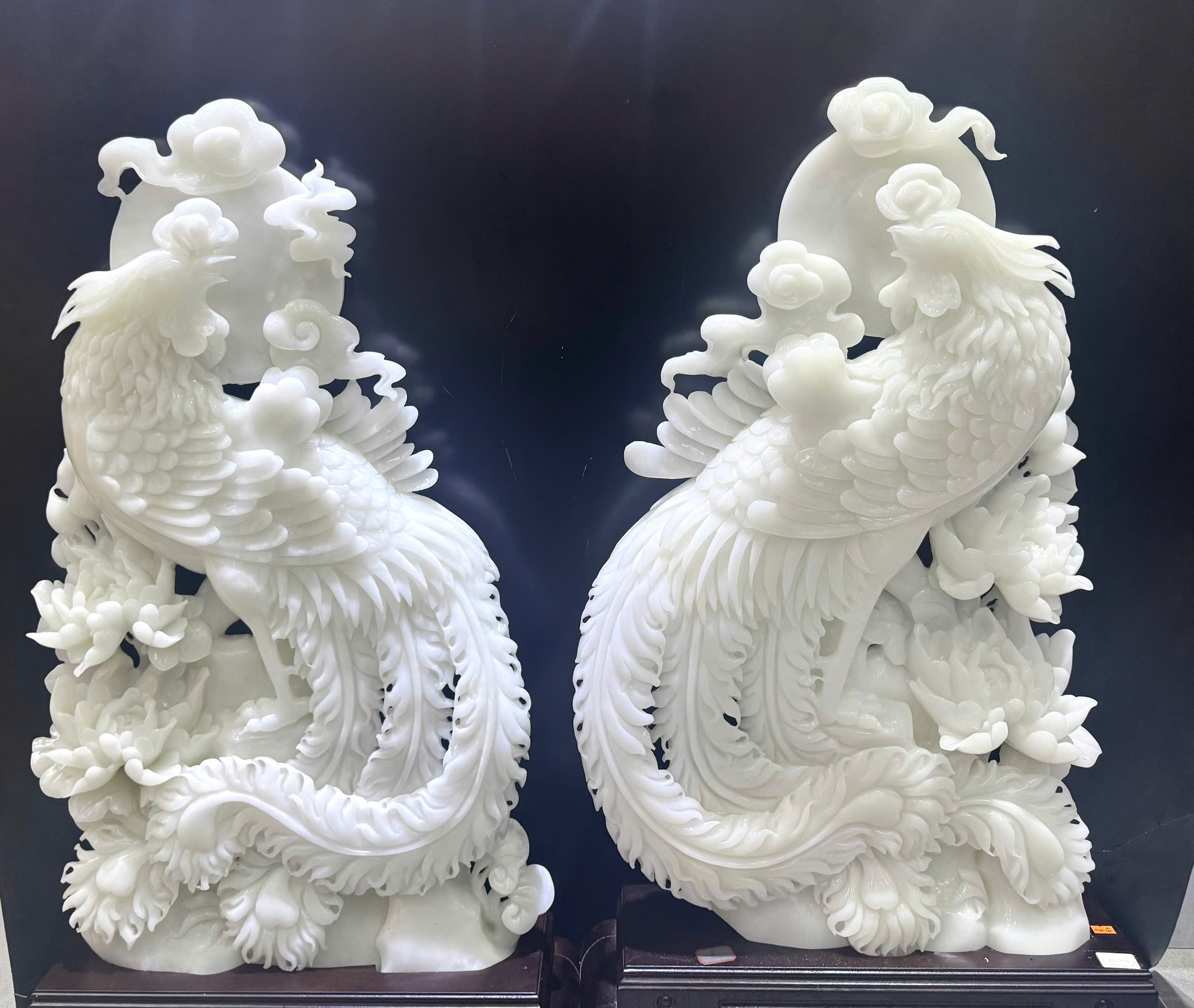Cặp Khổng Tước Ngọc Onyx Trắng Đại Khối Tuyệt Tác Phú Quý Cát Tường Bảo Tụ Gia Đạo
