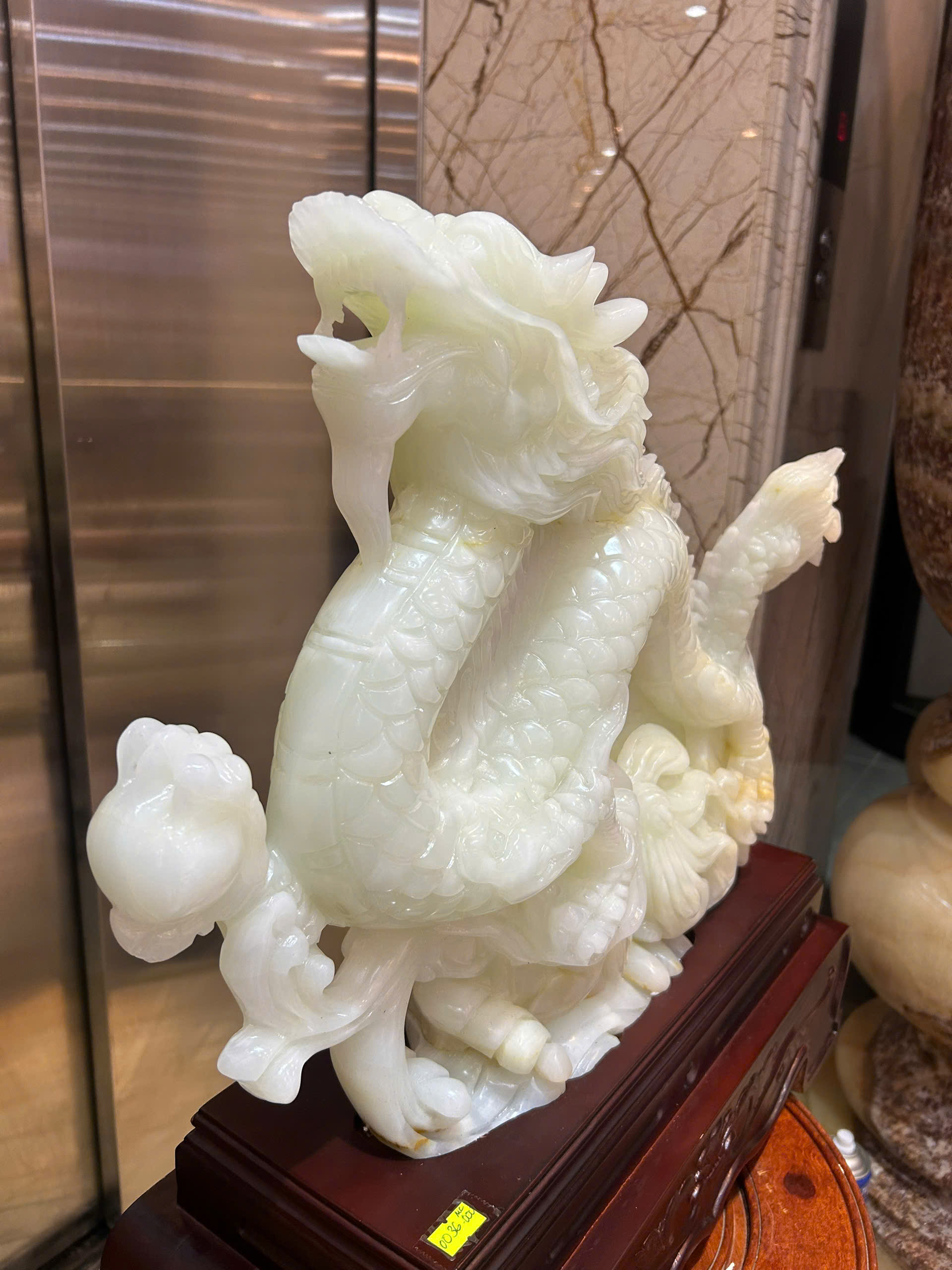 Độc Long Vờn Ngọc Ngọc Onyx Trắng Cát Tường, Trấn Sát Tụ Bảo Chiêu Tài Thịnh Vượng