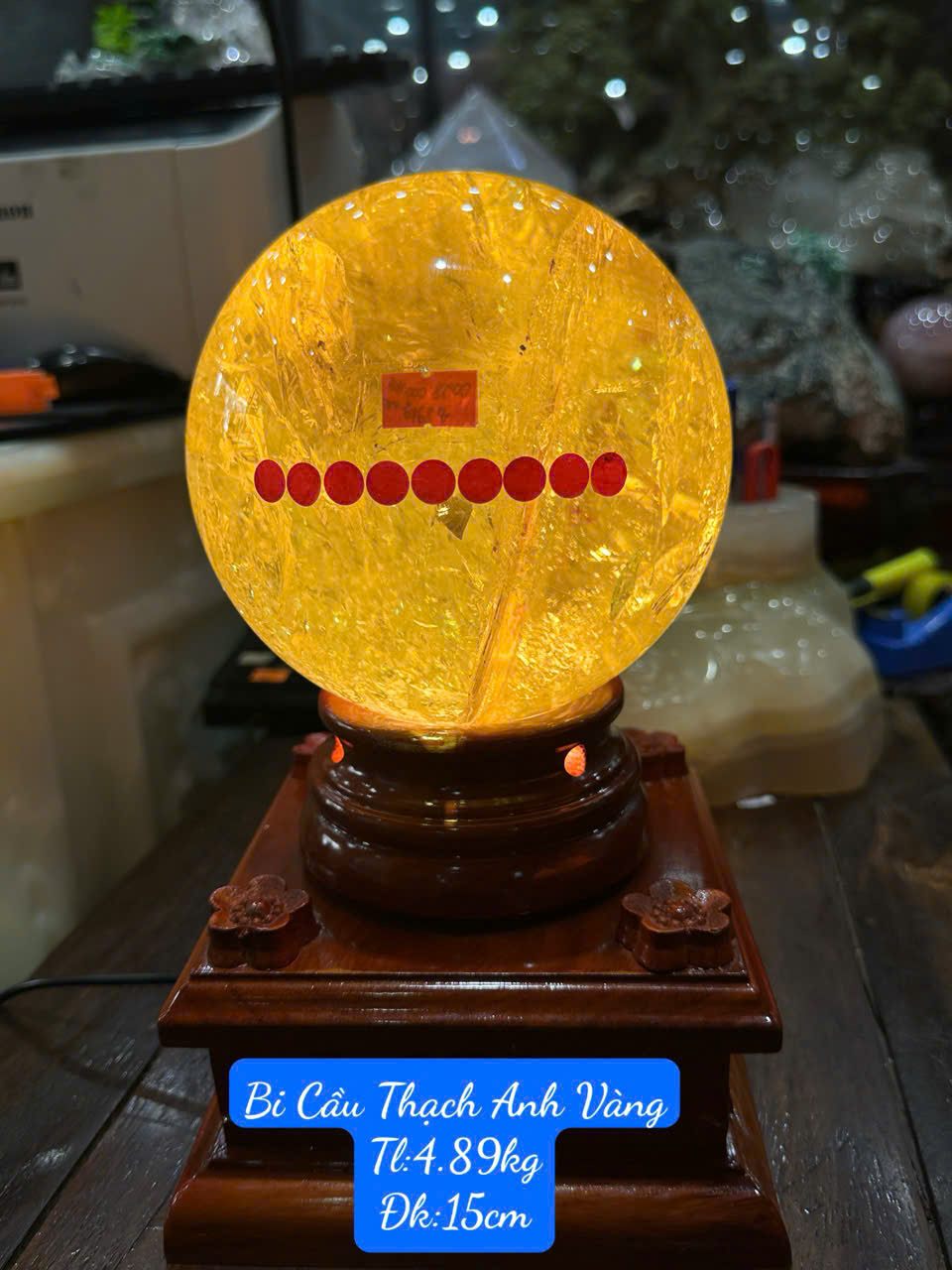 Quả Cầu Thạch Anh Vàng 15cm Hoàng Kim Chiêu Tài, Phú Quý Vinh Hoa