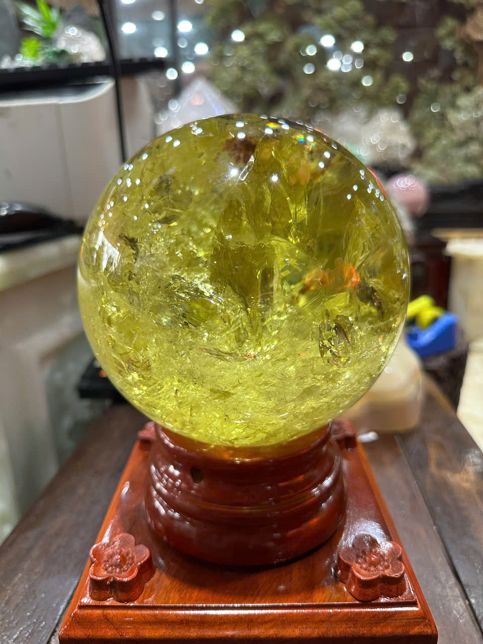 Quả Cầu Thạch Anh Vàng 15cm Hoàng Kim Chiêu Tài, Phú Quý Vinh Hoa